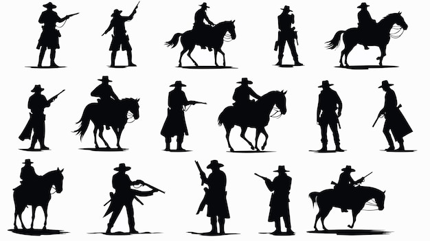 Vector wild west cowboys silhouettes set for adobe stock photos