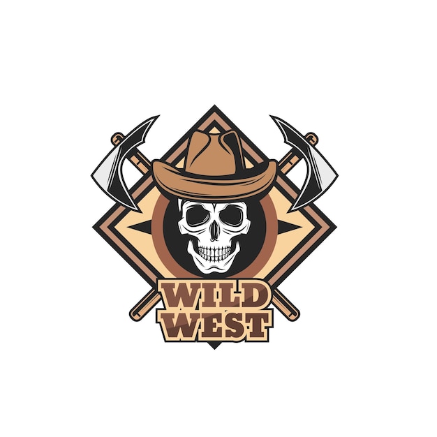 Wild West icon cowboy skull and tomahawks