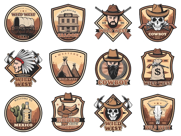 Wild West icons set Western vector signs