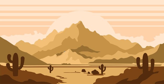 Vector wild west vector background western desert landscape mountains hills