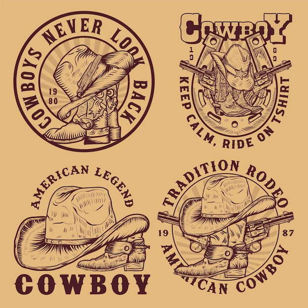 Wild West vintage logo Cowboy hand drawn Vector illustration