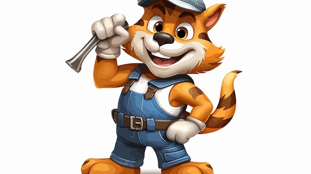 Wildcat Cartoon Animal Mascot Plumber Mechanic Character Illustration