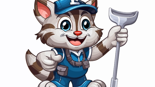 Vector wildcat plumber cartoon mascot holding a toilet