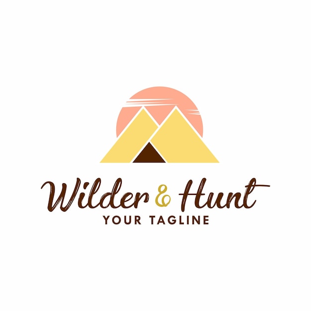 Wilder Hut initial letter W logo with Mountain