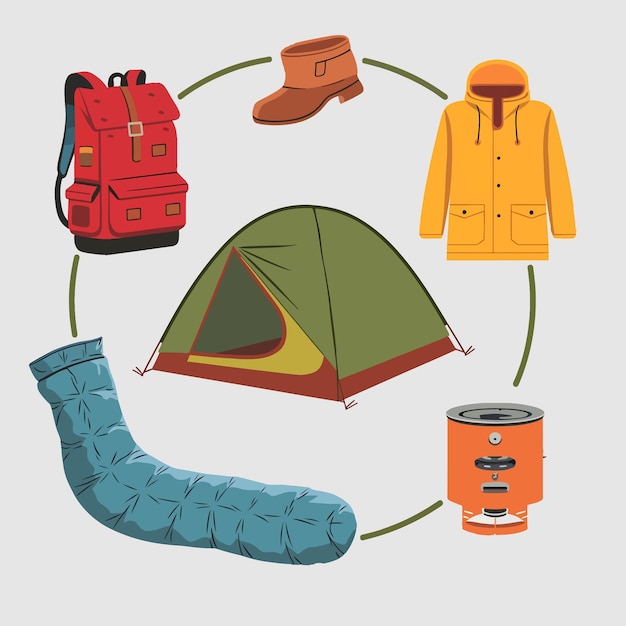 Vector wilderness adventures colorful equipment