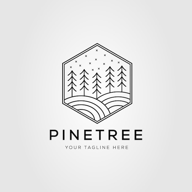 wilderness pine tree linear logo vector illustration design