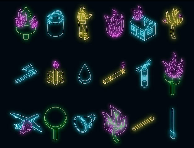 Wildfire icons set vector neon