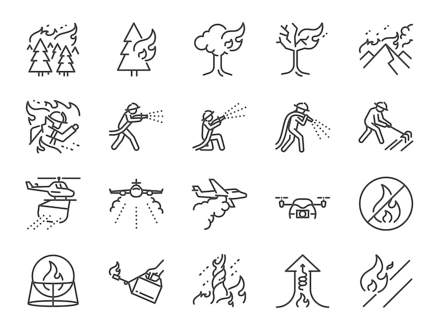 Wildfire line icon set.