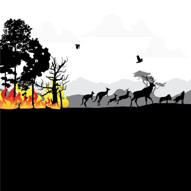 Wildfire silhouettes background forest fire vector Premium Vector