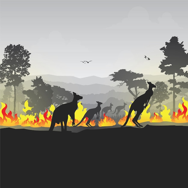 Wildfire silhouettes background forest fire vector Premium Vector