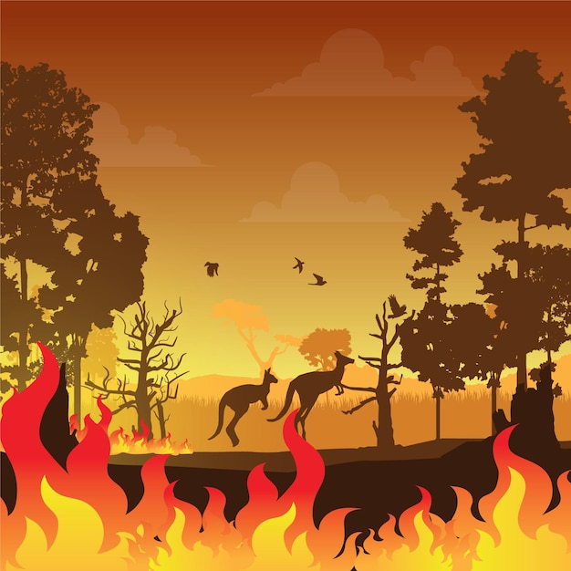 Wildfire silhouettes background forest fire vector Premium Vector