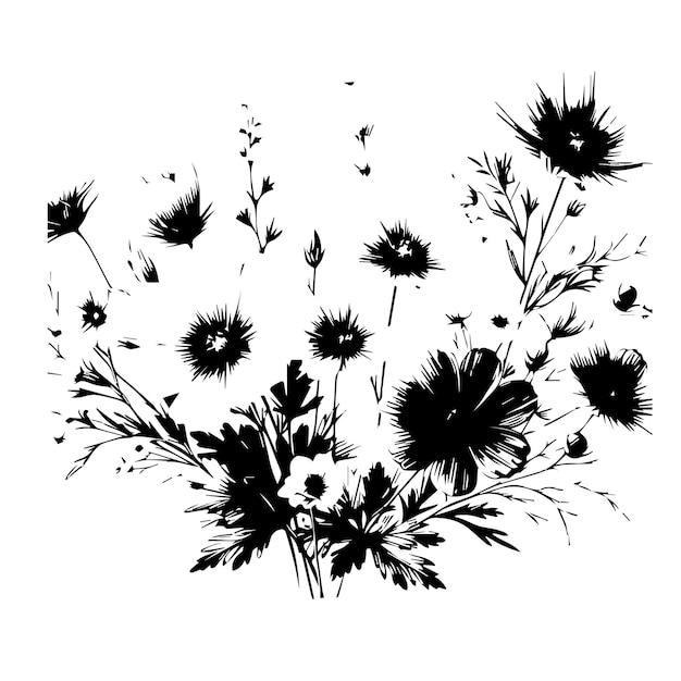 Vector wildflowers clipart black vector