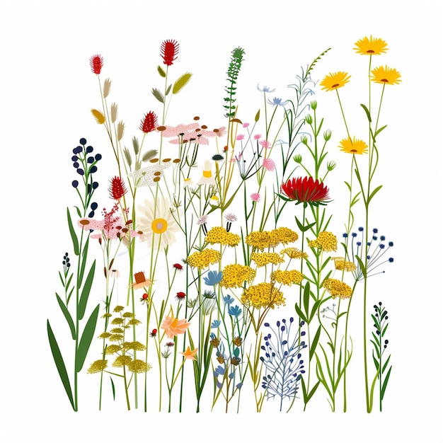 Vector wildflowers clipart on white background