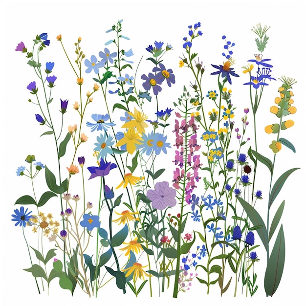 Wildflowers Clipart On White Background