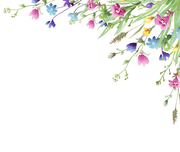 Wildflowers frame Watercolor Vector