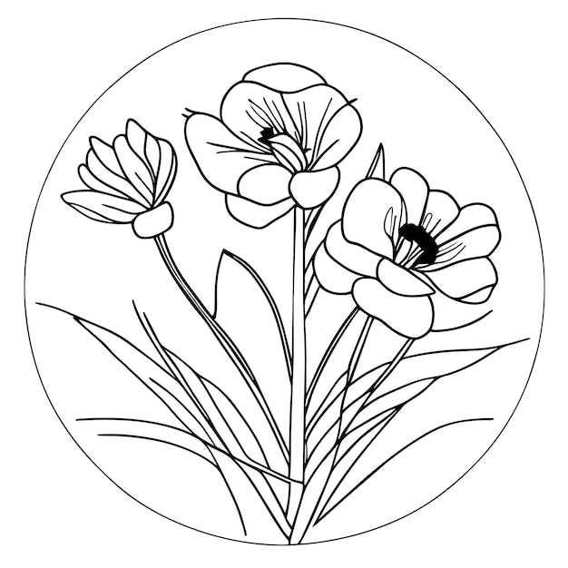 wildflowers line art floral frames and bouquets floral line art