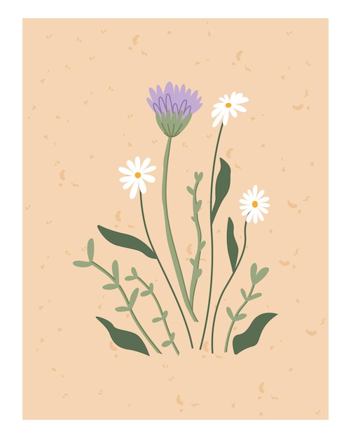 Wildflowers Summer illustration daisies Design for your brand Vector clipart