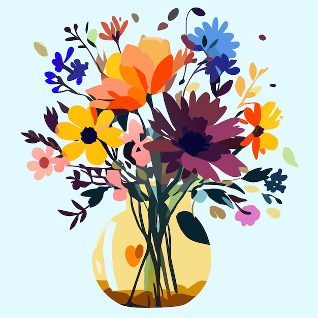 wildflowers in a vase watercolor vector illustration