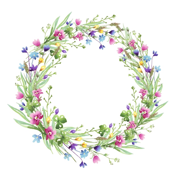 Wildflowers wreath Watercolor Vector