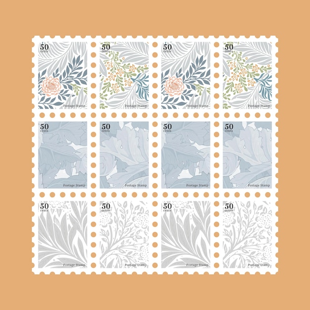 William Morris pattern stamp vector set