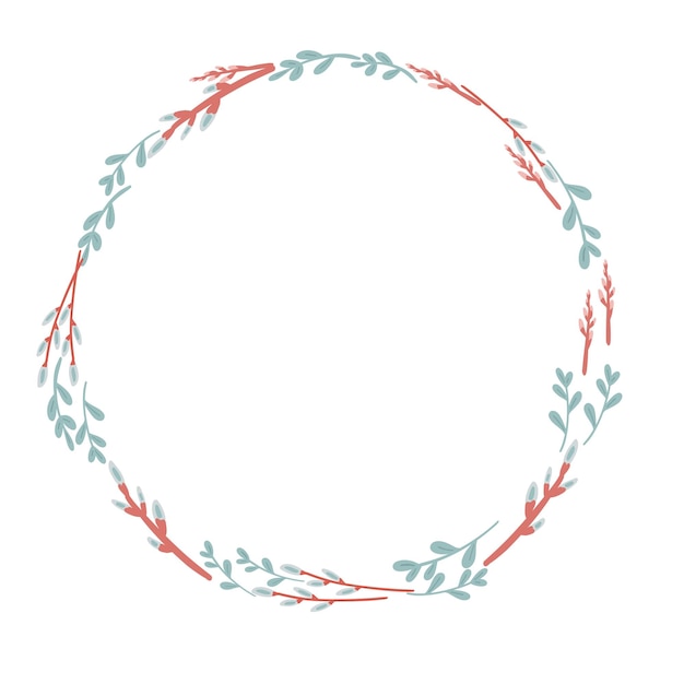 Vector willow branches flat design frame easter time