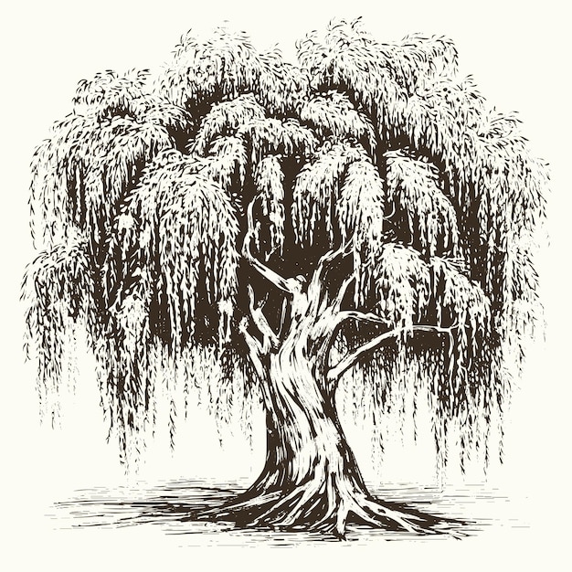 Willow vector drawing Isolated hand drawn engraved style illustration