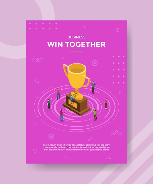 Win together in business concept for template banner and flyer with isometric style vector