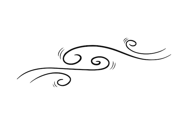 Wind blow in doodle style vector illustration Wave cold air during windy weather Gust symbol line