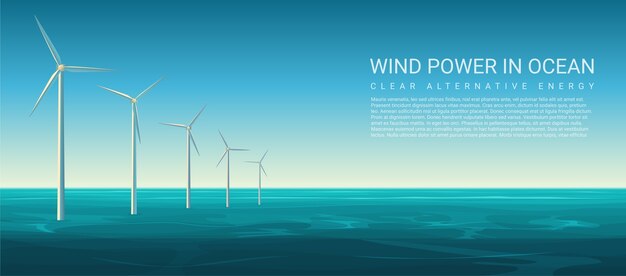 Vector wind energy power concept wind turbines in ocean