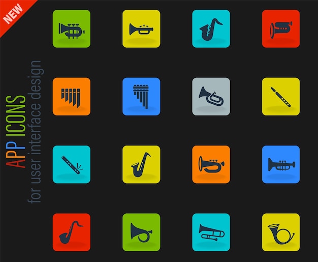 Wind instruments icon set