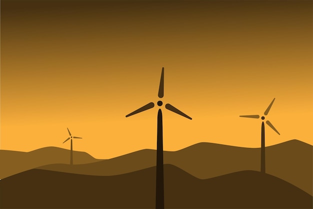 wind power station sunset illustration