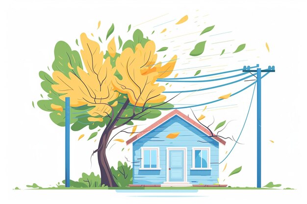 Vector wind and trees blowing illustration