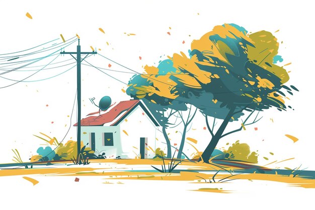 Vector wind and trees with leaves