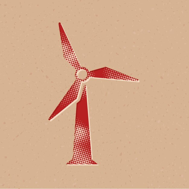 Vector wind turbine halftone style icon with grunge background vector illustration