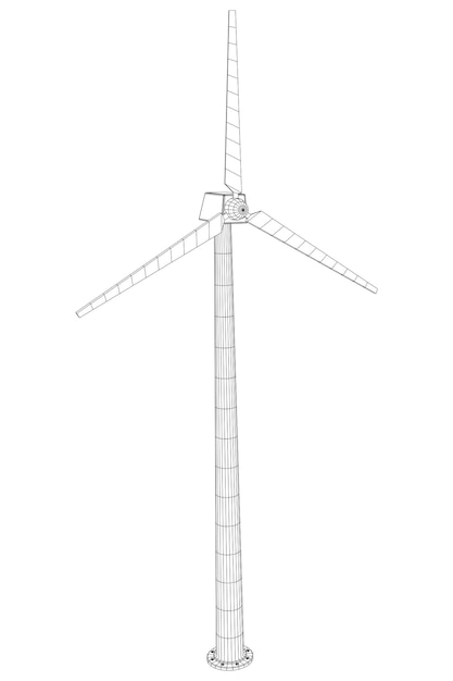 Wind turbine with propeller windmill generator wireframe low poly mesh vector illustration