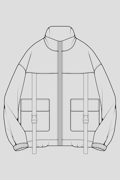 Vector windbreaker jacket technical fashion illustration sketch long sleeves welt pockets