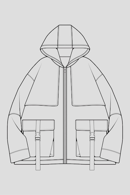 Vector windbreaker jacket technical fashion illustration sketch long sleeves welt pockets