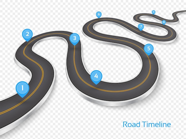 Winding 3D road concept on a transparent background Timeline template Vector illustration