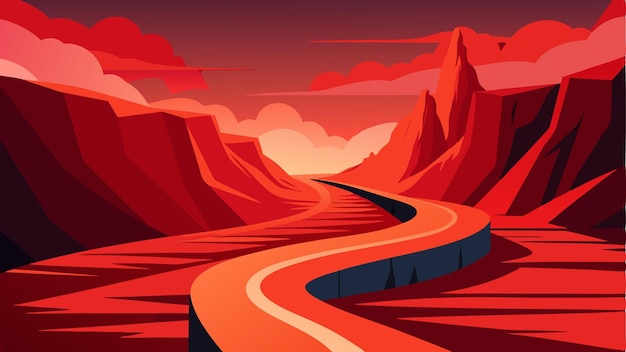 A winding path leading through the heart of a dramatic redhued canyon where every turn reveals a new breathtaking view