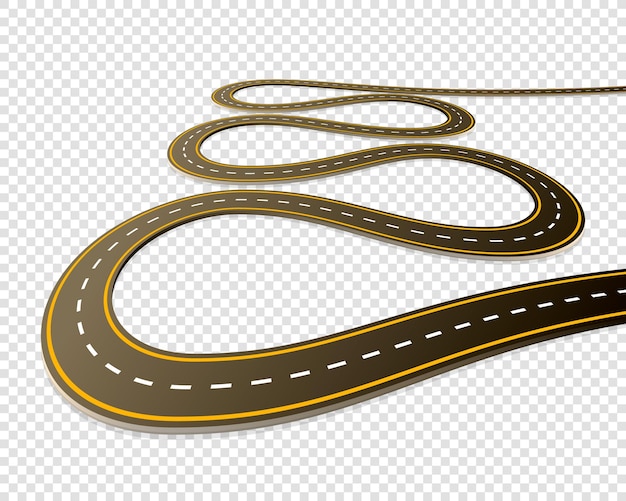 Winding road transparent on the white background. Vector illustration