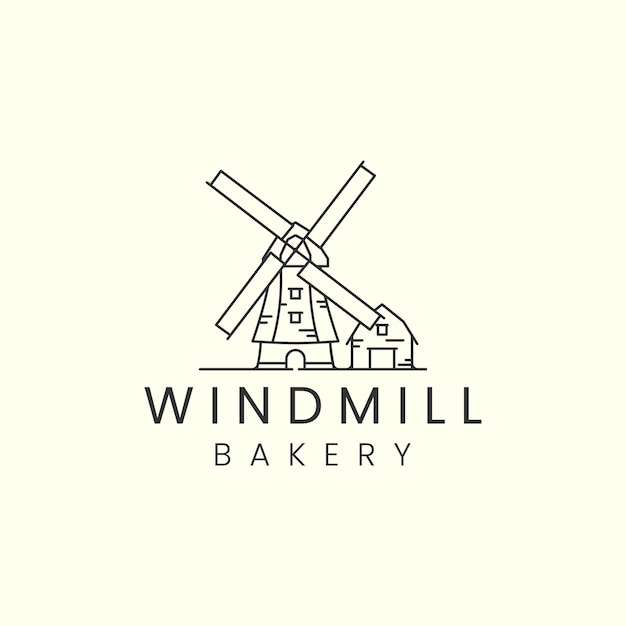 Windmill and barn farm with linear style logo icon template design bakery electric wheat rice vector illustration