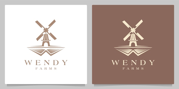 windmill farm garden village retro vintage  Landscape logo design illustration