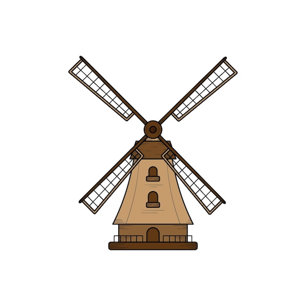 Windmill farm hand drawn illustration design template isolated