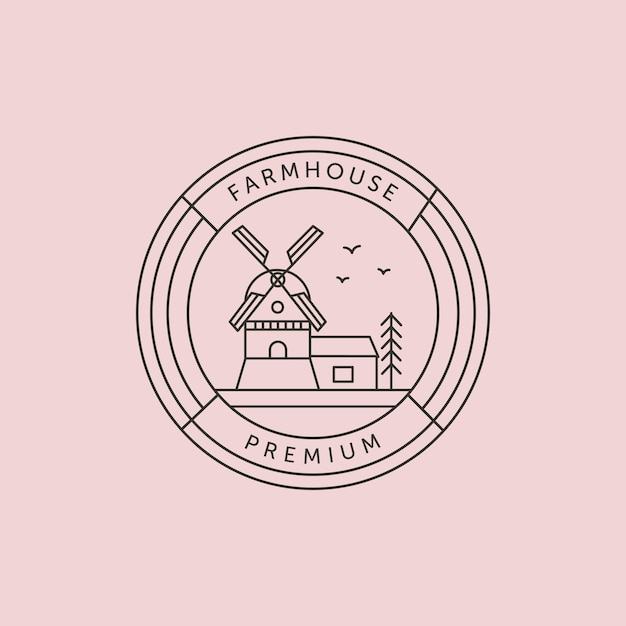 Windmill farm house line art logo vector symbol illustration design