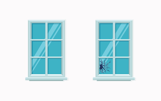 Window broken with cracked glass  illustration