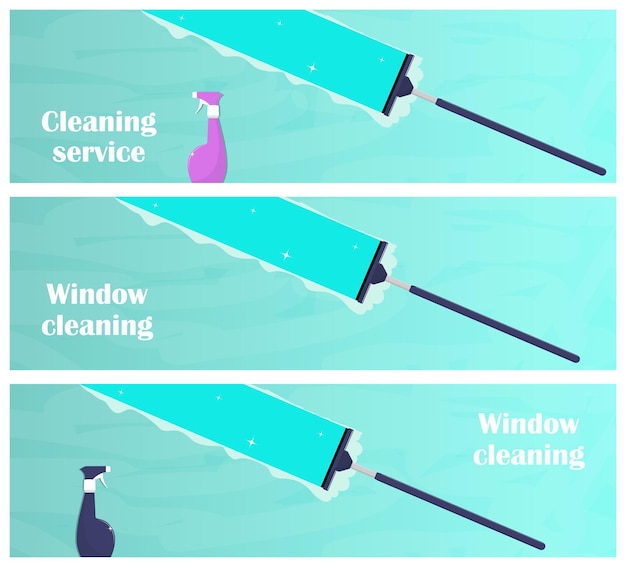 Window cleaning horizontal banners Glass scraper glides over the glass making it clean