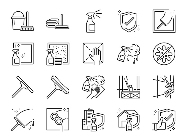 Window Cleaning line icon set. 