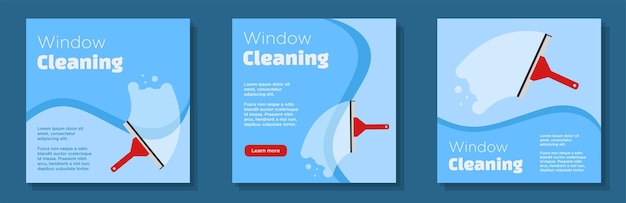 Window cleaning service social media post banner set glass washing advertisement concept blue