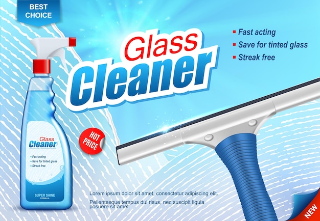 Window glass cleaner cleaning spray and squeegee