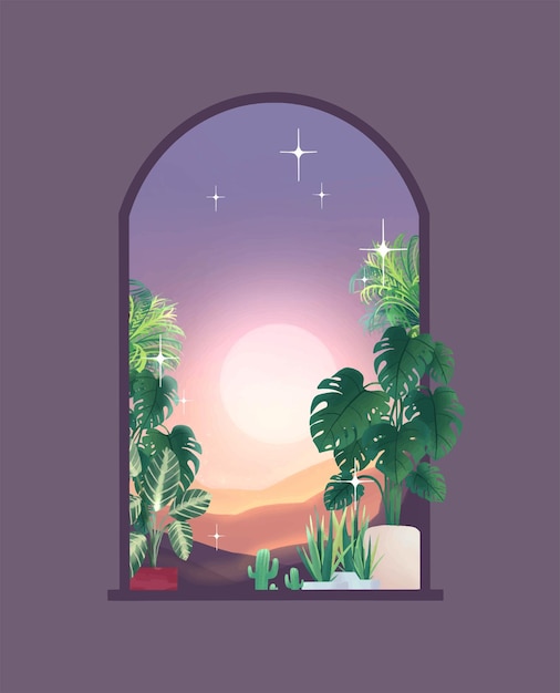 Window nature view vector design